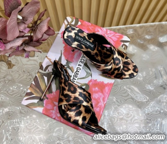 Popular Style Dolce & Gabbana Leopard-print Satin Heel Slides Sandal 10cm with Cross Strap DG121105 Beige/Brown 2026