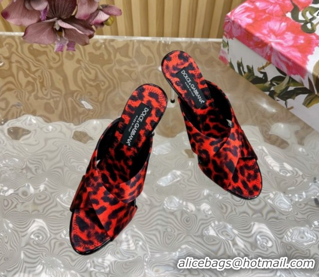 Purchase Dolce & Gabbana Leopard-print Satin Heel Slides Sandal 10cm with Cross Strap DG121105 Red 2026