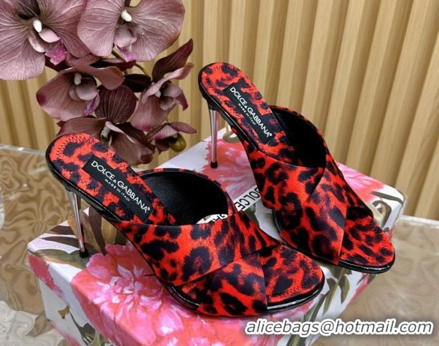 Purchase Dolce & Gabbana Leopard-print Satin Heel Slides Sandal 10cm with Cross Strap DG121105 Red 2026