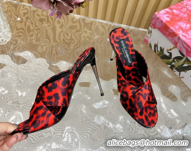 Purchase Dolce & Gabbana Leopard-print Satin Heel Slides Sandal 10cm with Cross Strap DG121105 Red 2026