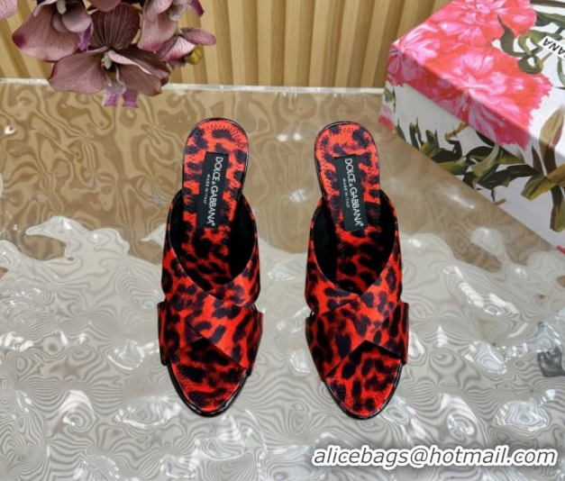 Purchase Dolce & Gabbana Leopard-print Satin Heel Slides Sandal 10cm with Cross Strap DG121105 Red 2026