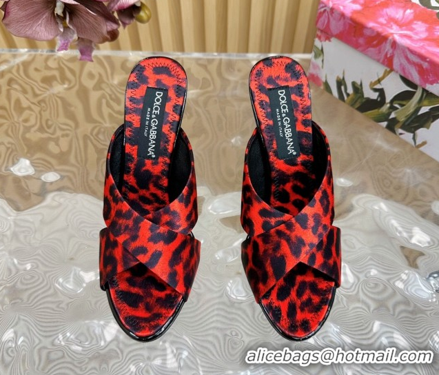 Purchase Dolce & Gabbana Leopard-print Satin Heel Slides Sandal 10cm with Cross Strap DG121105 Red 2026