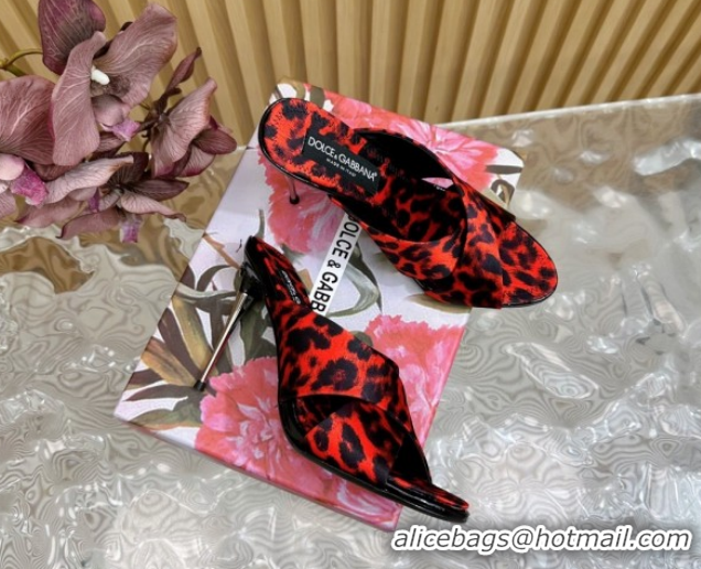 Purchase Dolce & Gabbana Leopard-print Satin Heel Slides Sandal 10cm with Cross Strap DG121105 Red 2026