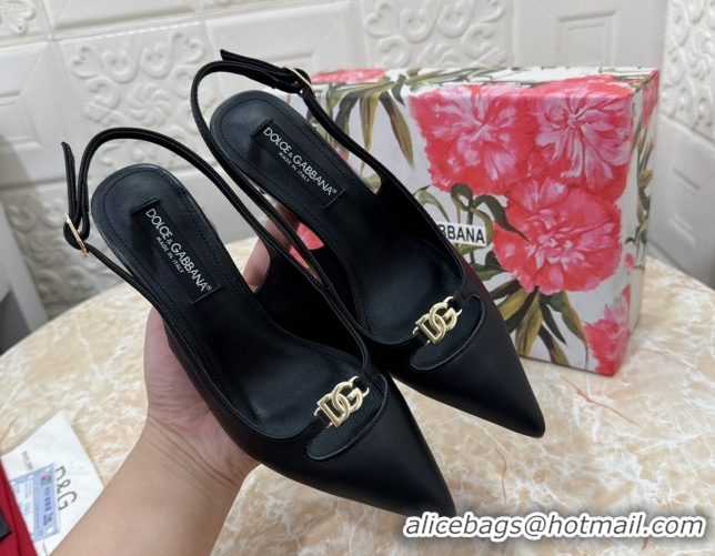 Luxurious Dolce & Gabbana Lollo Nappa Leather slingbacks Pump 6.5cm DG121106 Black 2026