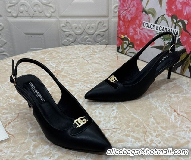 Luxurious Dolce & Gabbana Lollo Nappa Leather slingbacks Pump 6.5cm DG121106 Black 2026