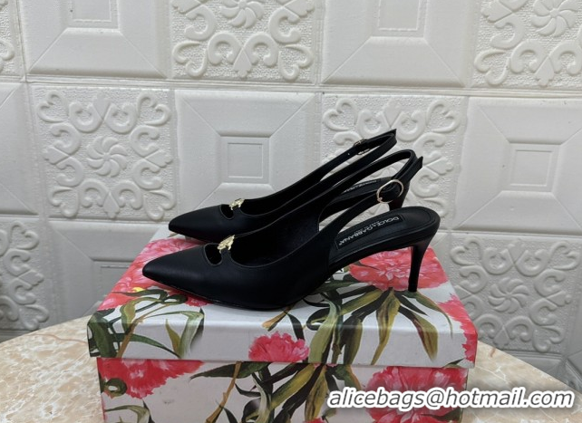 Luxurious Dolce & Gabbana Lollo Nappa Leather slingbacks Pump 6.5cm DG121106 Black 2026