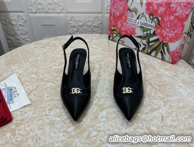 Luxurious Dolce & Gabbana Lollo Nappa Leather slingbacks Pump 6.5cm DG121106 Black 2026