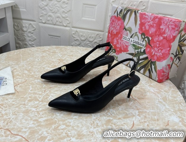 Luxurious Dolce & Gabbana Lollo Nappa Leather slingbacks Pump 6.5cm DG121106 Black 2026