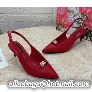 Luxury Dolce & Gabbana Lollo Nappa Leather slingbacks Pump 6.5cm DG121106 Red 2026
