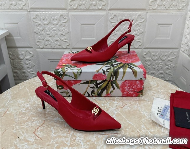 Luxury Dolce & Gabbana Lollo Nappa Leather slingbacks Pump 6.5cm DG121106 Red 2026
