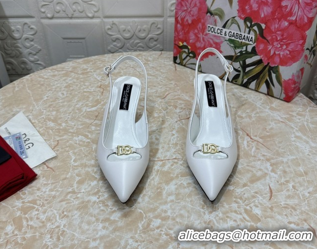 Buy Discount Dolce & Gabbana Lollo Nappa Leather slingbacks Pump 6.5cm DG121106 White 2026