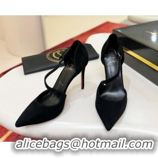 Low Cost Christian Louboutin Miss Ziggyta Heel Pumps 10cm with Strap in Suede Black 1209089 2026