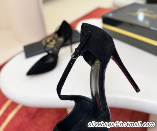 Low Cost Christian Louboutin Miss Ziggyta Heel Pumps 10cm with Strap in Suede Black 1209089 2026