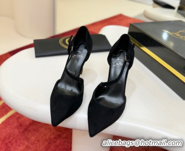 Low Cost Christian Louboutin Miss Ziggyta Heel Pumps 10cm with Strap in Suede Black 1209089 2026