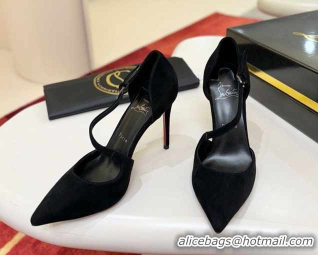 Low Cost Christian Louboutin Miss Ziggyta Heel Pumps 10cm with Strap in Suede Black 1209089 2026