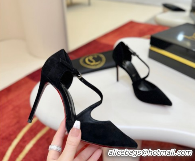 Low Cost Christian Louboutin Miss Ziggyta Heel Pumps 10cm with Strap in Suede Black 1209089 2026