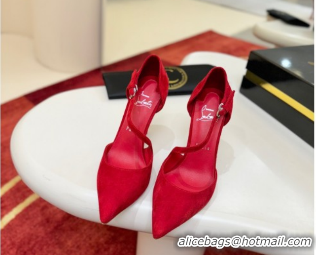 Shop Cheap Christian Louboutin Miss Ziggyta Heel Pumps 10cm with Strap in Suede Red 1209090 2026