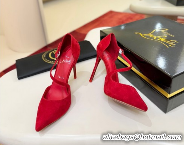 Shop Cheap Christian Louboutin Miss Ziggyta Heel Pumps 10cm with Strap in Suede Red 1209090 2026