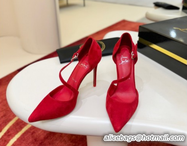Shop Cheap Christian Louboutin Miss Ziggyta Heel Pumps 10cm with Strap in Suede Red 1209090 2026