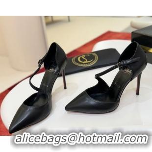 Low Price Christian Louboutin Miss Ziggyta Heel Pumps 10cm with Strap in Leather Black 1209091 2026
