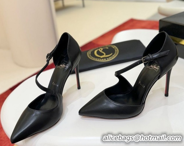 Low Price Christian Louboutin Miss Ziggyta Heel Pumps 10cm with Strap in Leather Black 1209091 2026