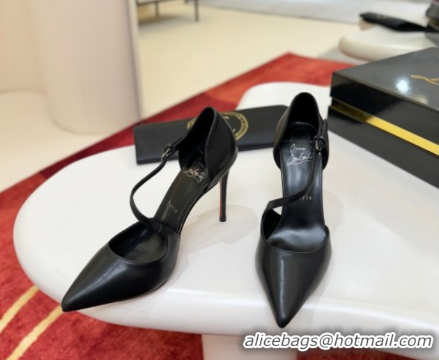 Low Price Christian Louboutin Miss Ziggyta Heel Pumps 10cm with Strap in Leather Black 1209091 2026