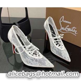 Top Design Christian Louboutin KM Lace Pumps 10cm with Lacing White 1209092 2026