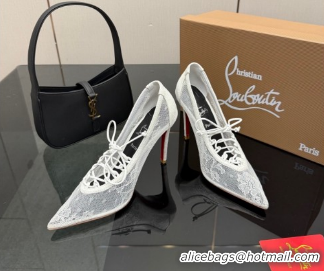 Top Design Christian Louboutin KM Lace Pumps 10cm with Lacing White 1209092 2026