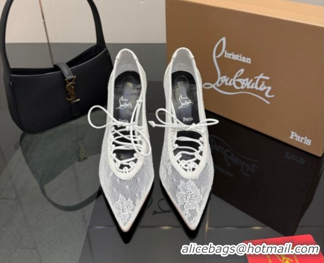 Top Design Christian Louboutin KM Lace Pumps 10cm with Lacing White 1209092 2026