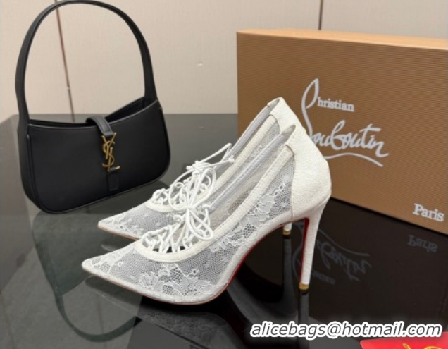 Top Design Christian Louboutin KM Lace Pumps 10cm with Lacing White 1209092 2026