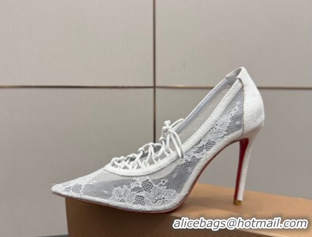 Top Design Christian Louboutin KM Lace Pumps 10cm with Lacing White 1209092 2026