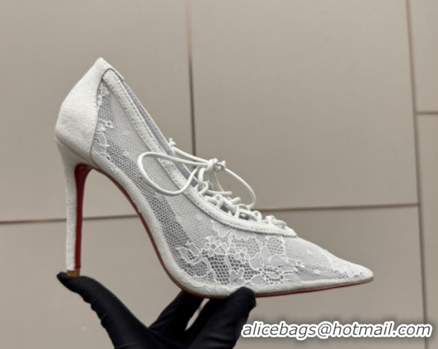 Top Design Christian Louboutin KM Lace Pumps 10cm with Lacing White 1209092 2026