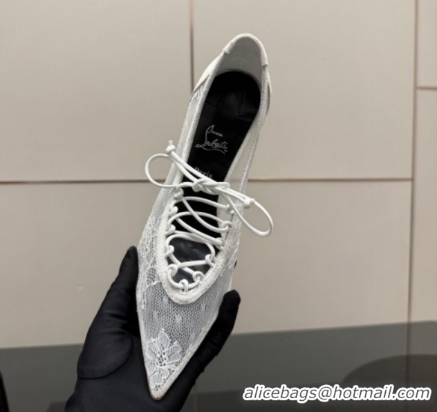 Top Design Christian Louboutin KM Lace Pumps 10cm with Lacing White 1209092 2026