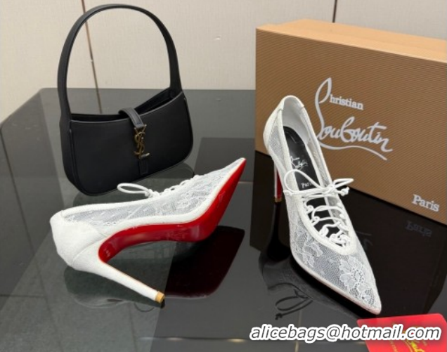 Top Design Christian Louboutin KM Lace Pumps 10cm with Lacing White 1209092 2026