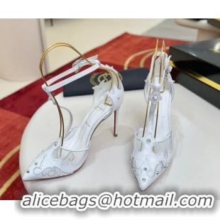 Good Product Christian Louboutin Teetiag Sandals 10cm in Embossed Leather and Mesh with Studs White 1209094 2026