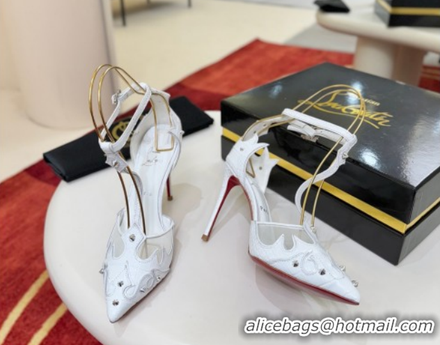 Good Product Christian Louboutin Teetiag Sandals 10cm in Embossed Leather and Mesh with Studs White 1209094 2026