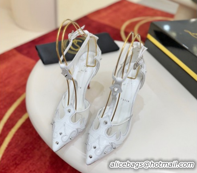 Good Product Christian Louboutin Teetiag Sandals 10cm in Embossed Leather and Mesh with Studs White 1209094 2026
