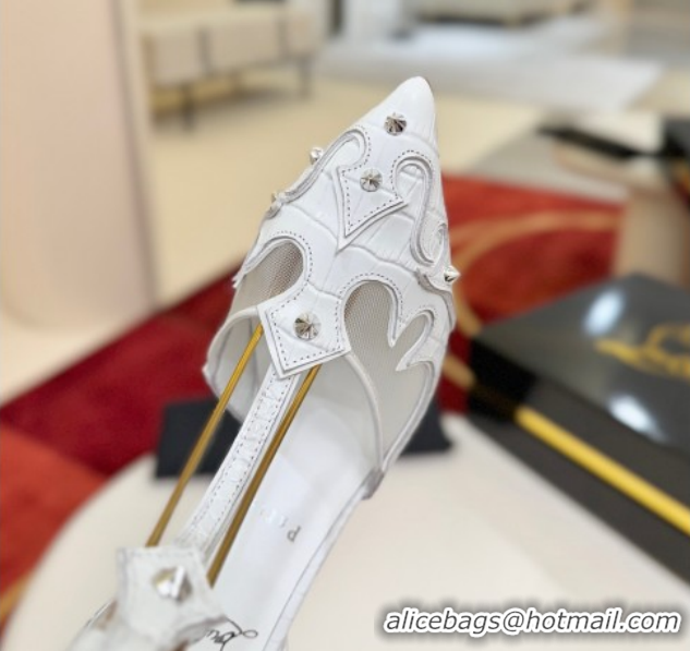 Good Product Christian Louboutin Teetiag Sandals 10cm in Embossed Leather and Mesh with Studs White 1209094 2026