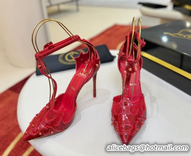 Shop Duplicate Christian Louboutin Teetiag Sandals 10cm in Embossed Leather and Mesh Red 1209095 2026