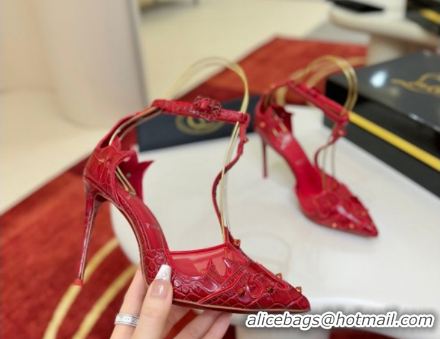 Shop Duplicate Christian Louboutin Teetiag Sandals 10cm in Embossed Leather and Mesh Red 1209095 2026