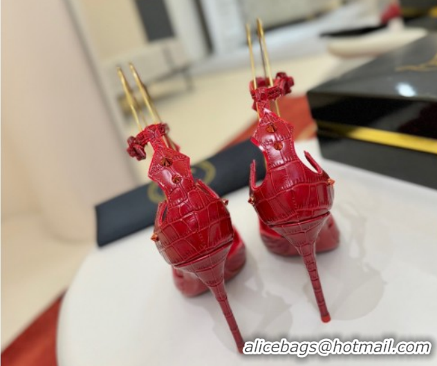 Shop Duplicate Christian Louboutin Teetiag Sandals 10cm in Embossed Leather and Mesh Red 1209095 2026