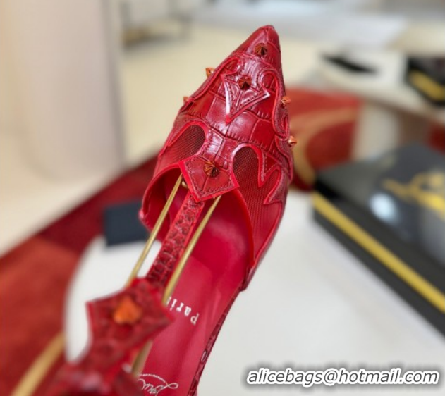 Shop Duplicate Christian Louboutin Teetiag Sandals 10cm in Embossed Leather and Mesh Red 1209095 2026