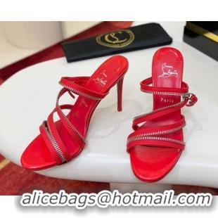Discount Christian Louboutin Zip Heel Slides Sandal 10cm in Leather CL120901 Red 2026