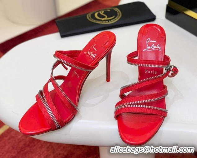 Discount Christian Louboutin Zip Heel Slides Sandal 10cm in Leather CL120901 Red 2026