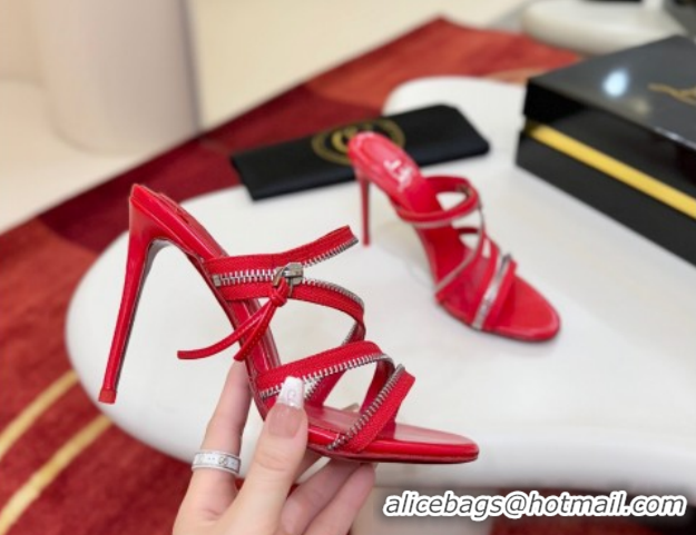 Discount Christian Louboutin Zip Heel Slides Sandal 10cm in Leather CL120901 Red 2026