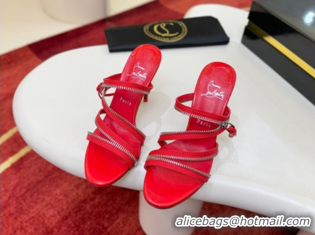 Discount Christian Louboutin Zip Heel Slides Sandal 10cm in Leather CL120901 Red 2026