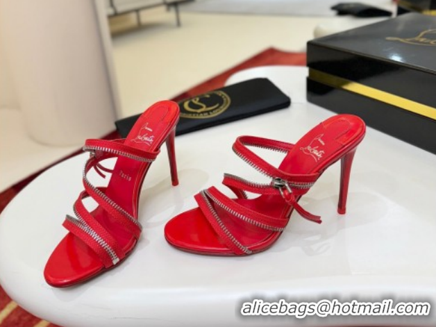Discount Christian Louboutin Zip Heel Slides Sandal 10cm in Leather CL120901 Red 2026
