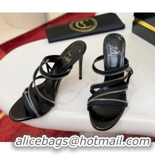 Sophisticated Christian Louboutin Zip Heel Slides Sandal 10cm in Leather CL120901 Black 2026