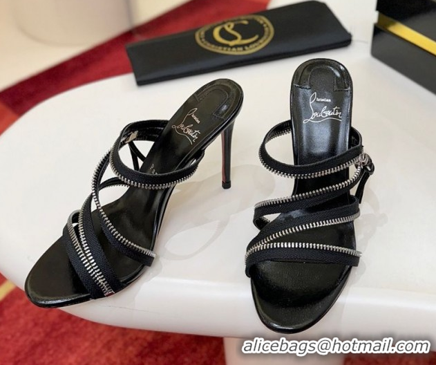 Sophisticated Christian Louboutin Zip Heel Slides Sandal 10cm in Leather CL120901 Black 2026