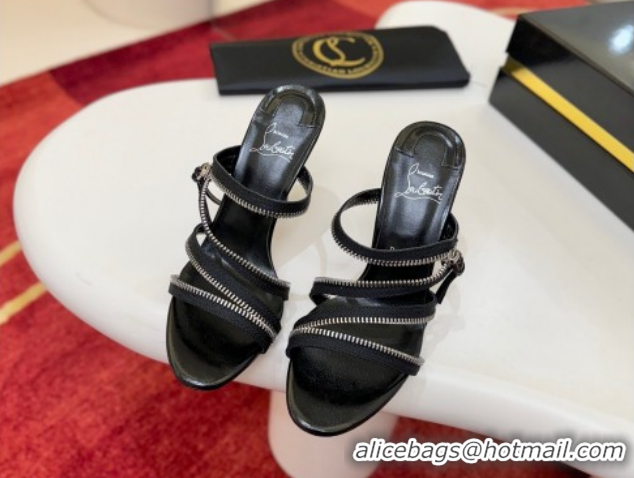 Sophisticated Christian Louboutin Zip Heel Slides Sandal 10cm in Leather CL120901 Black 2026